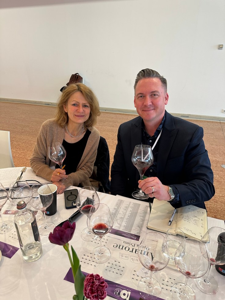 Tasting a flight of 78 Amarone della Valpolicella DOCG wines at Anteprima Amarone with fellow Valpolicella Wine Specialist, Sarah Marsh, MW